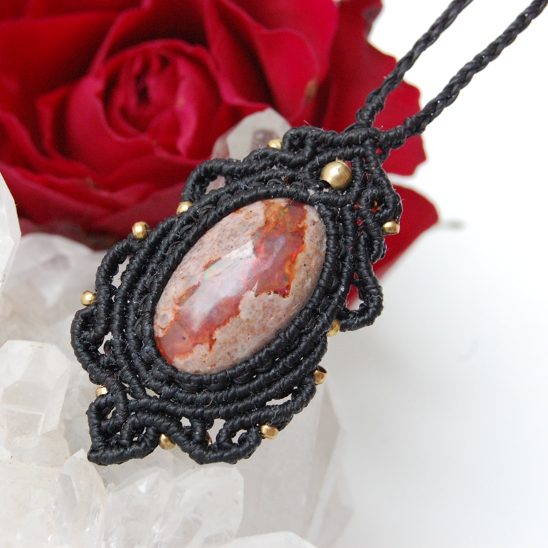 Unikatna makrame ogrlica  z OGNJENIM OPALOM: »Ognjena reka strasti prižiga žensko v meni« - slika 5